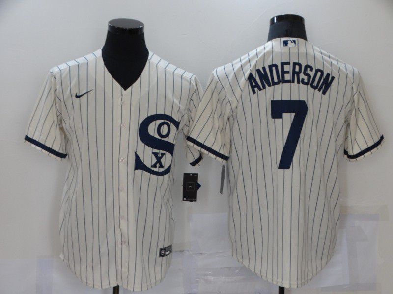 Men Chicago White Sox 7 Anderson Cream stripe Dream version Game Nike 2021 MLB Jersey